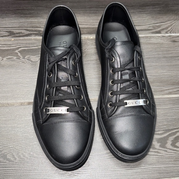 Gucci Black Mirosoft Nero Leather Sneakers Model 423301 SIZE: US 10 - Picture 2 of 11
